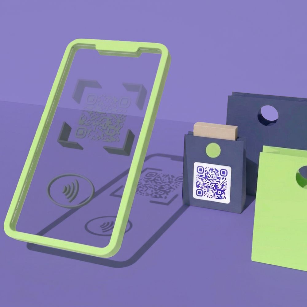 Illustrazione di mobile phone che scansione un qr code