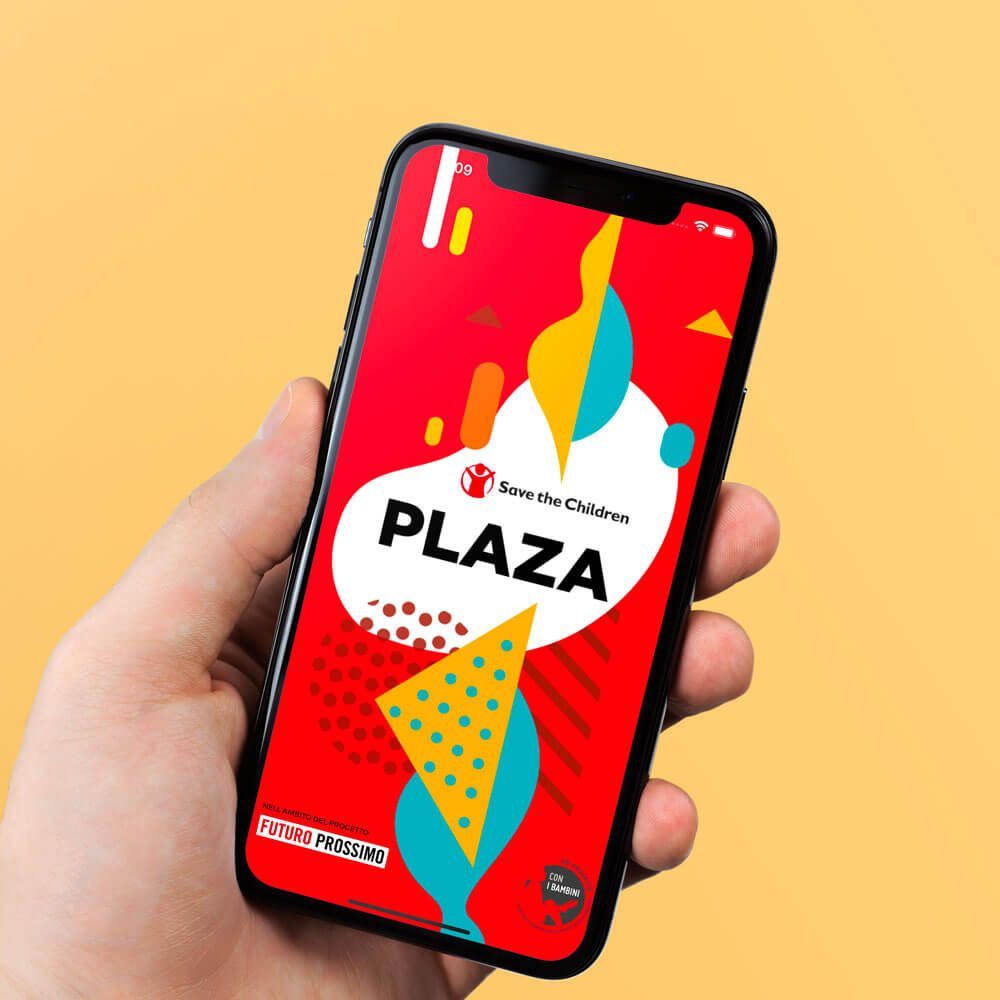 Mockup della schermata iniziale dell'app Plaza