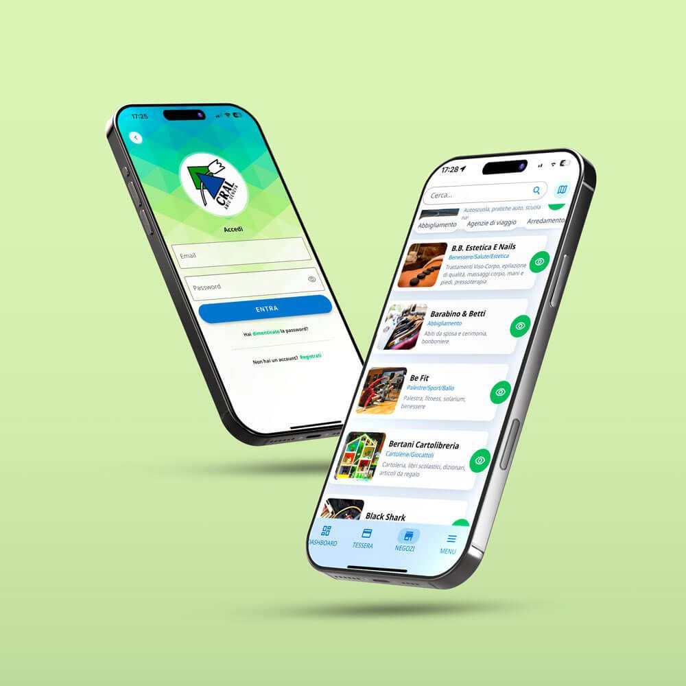 Mockup delle schermate dell'app Cral Amiu