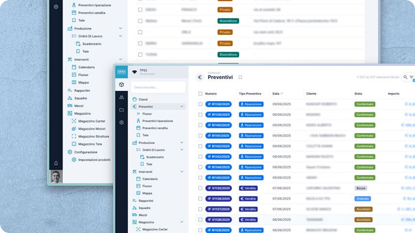 Schermate di software produzione tende da sole