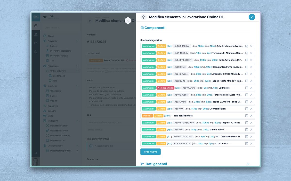 Mockup delle schermate del software tps2