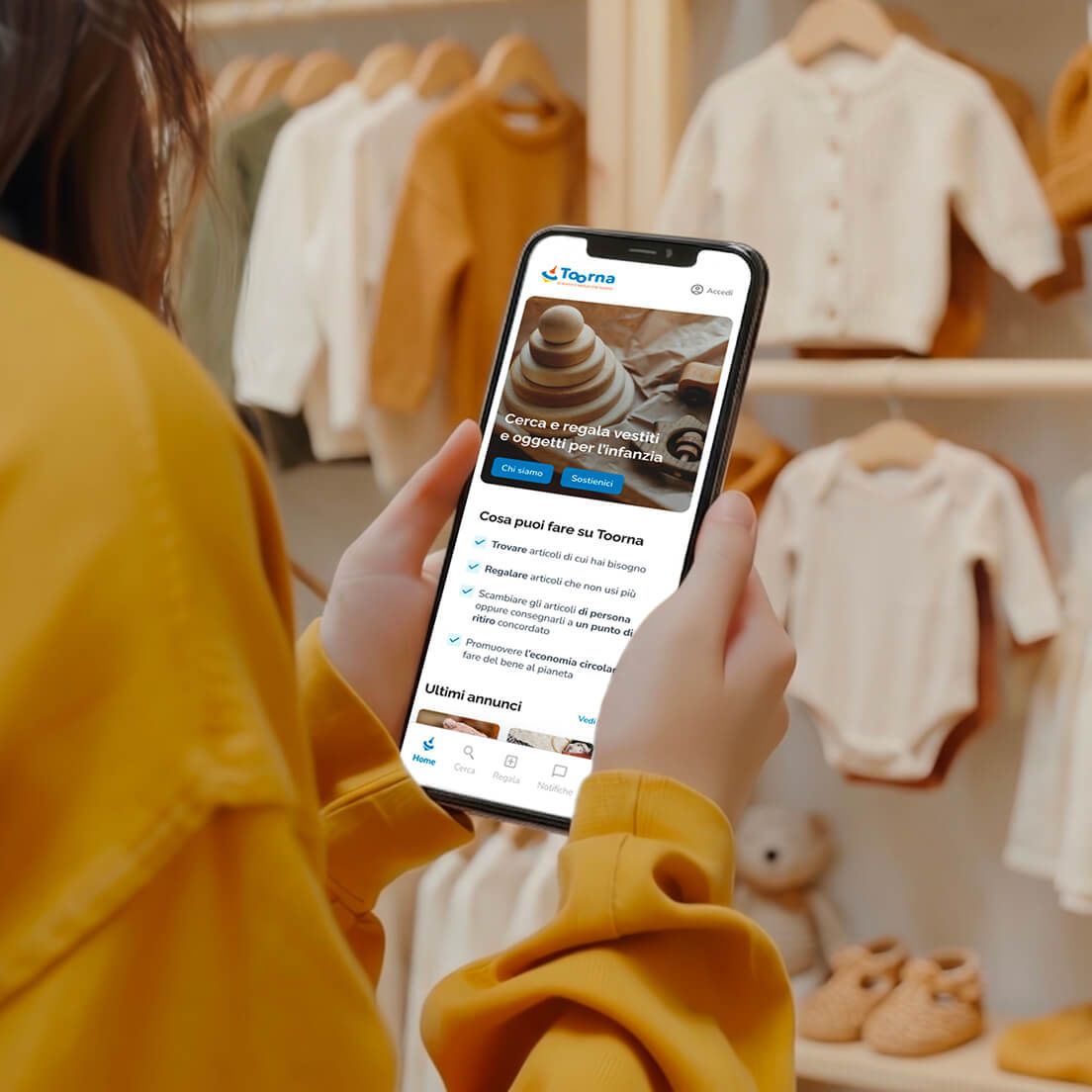 Mockup delle schermate dell'app TooRNA