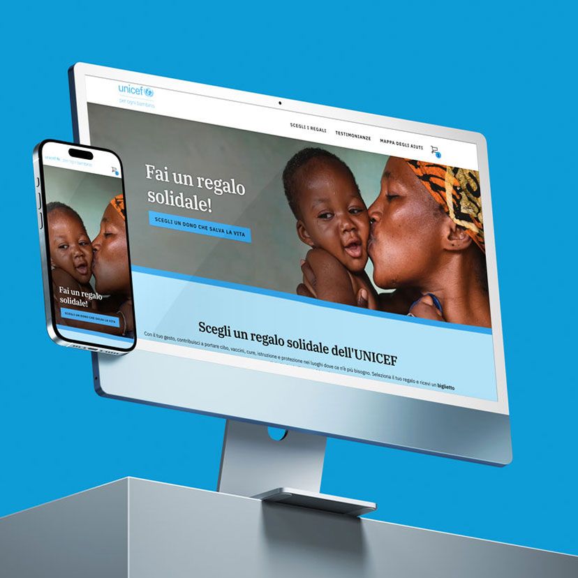 Mockup homepage del sito regali solidali desktop e mobile