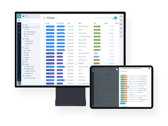 Un monitor e un tablet con le immagini del gestionale TPS2