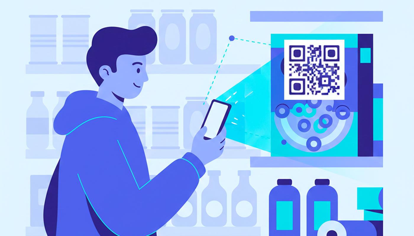 Illustrazione di persona che scansiona qr in supermercato