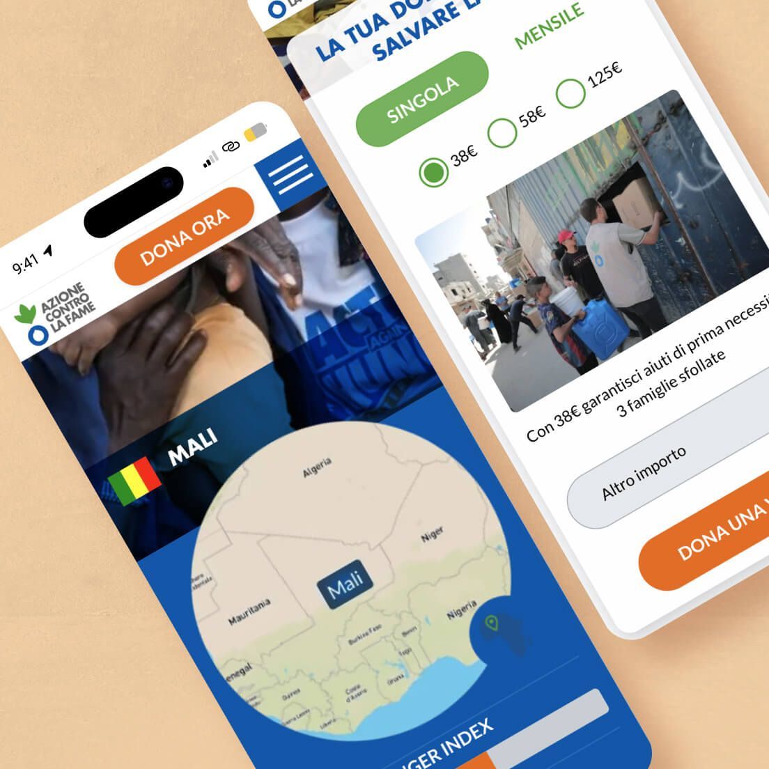 /cmsSchermate del sito Azione contro la fame in formato mobile