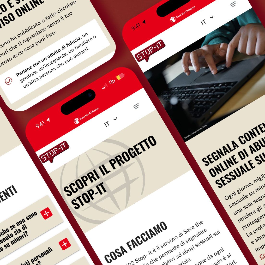 /cmsSchermate mobile delle pagine principali del sito stop-it