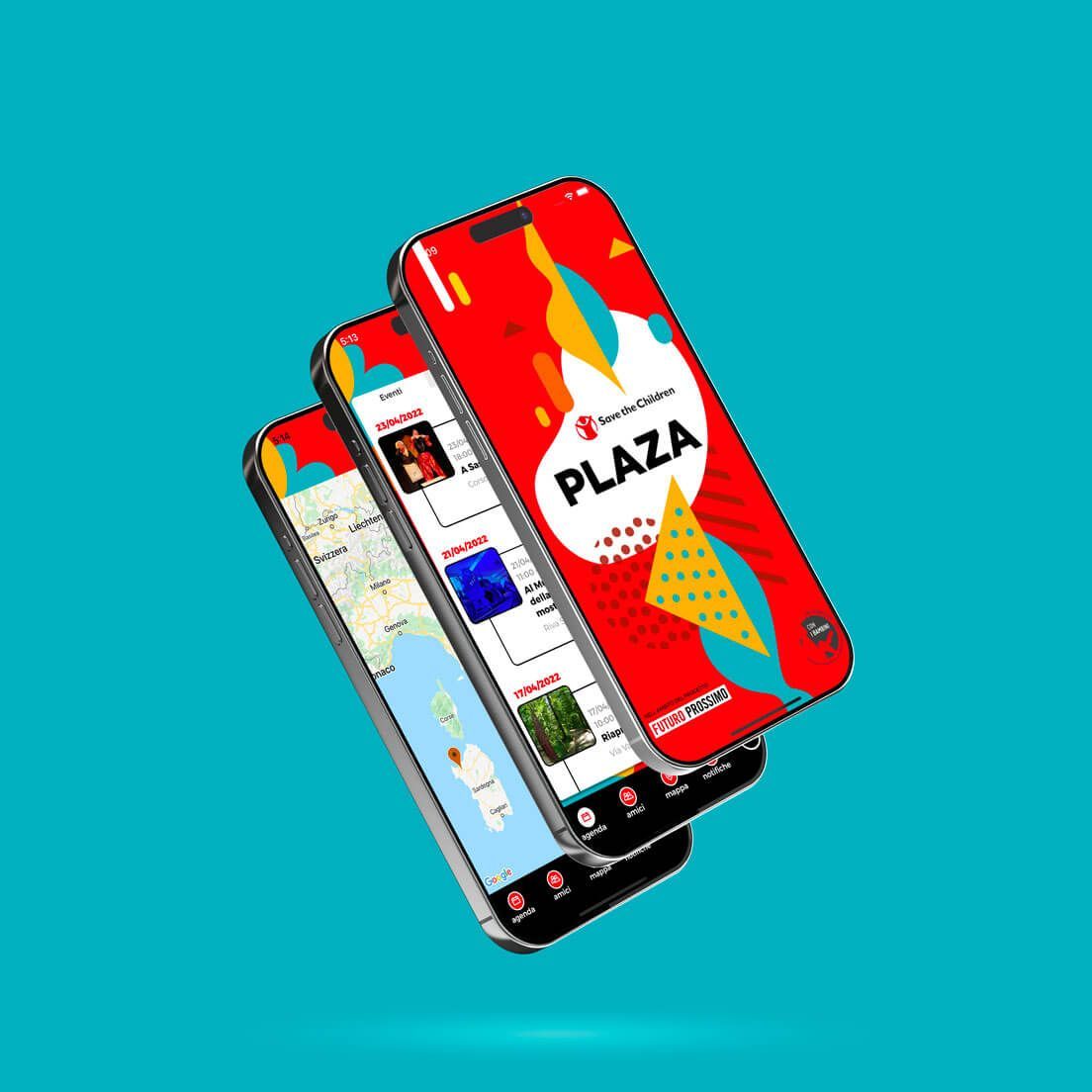 /cmsMockup delle schermate dell'app Plaza