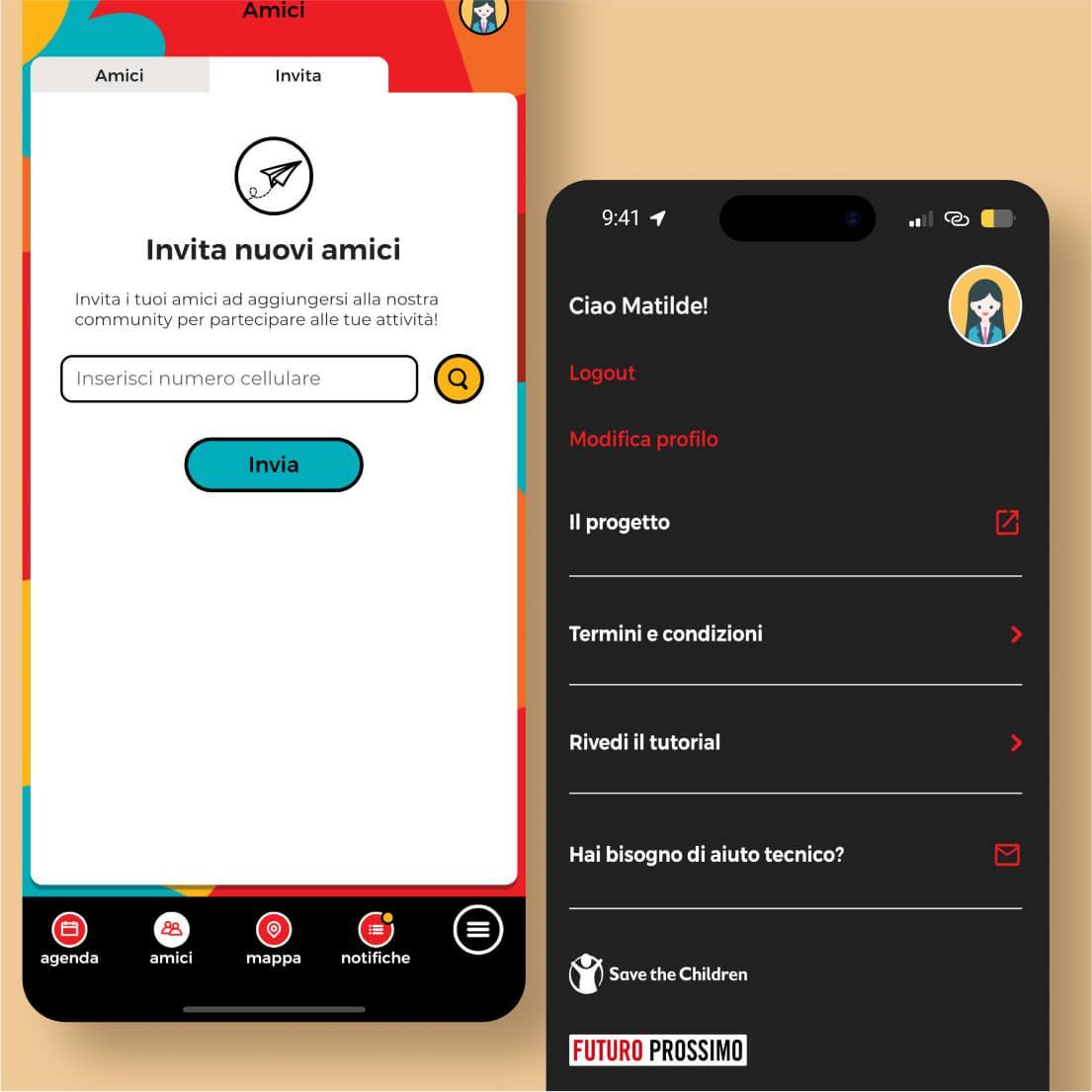 /cmsMockup delle schermate profilo utente dell'app Plaza