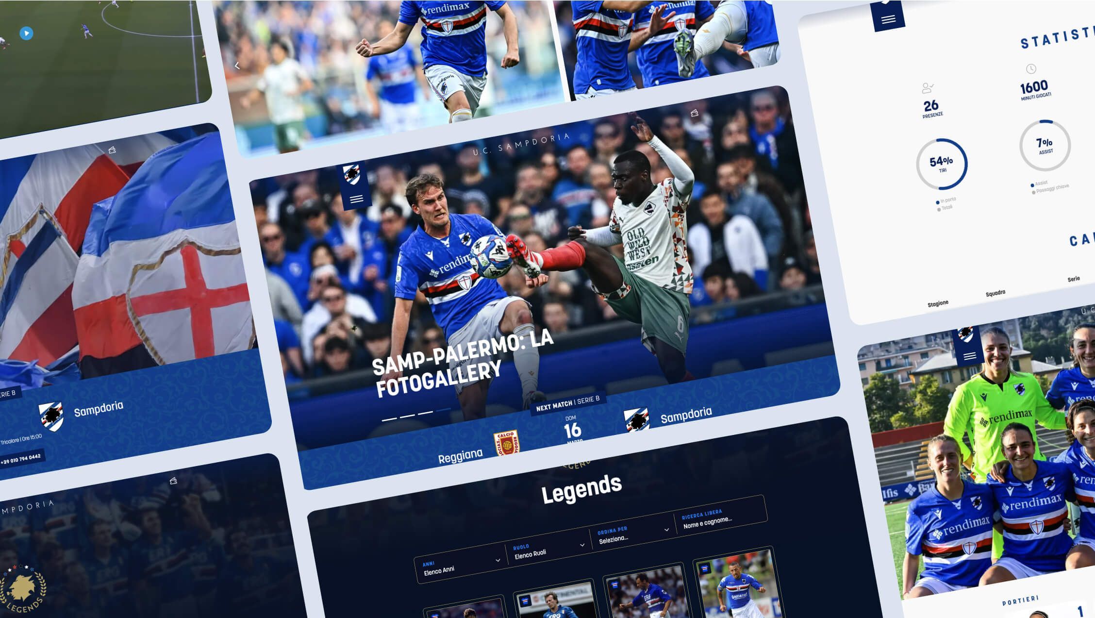 /cmsMockup desktop di varie schermate del sito web Sampdoria