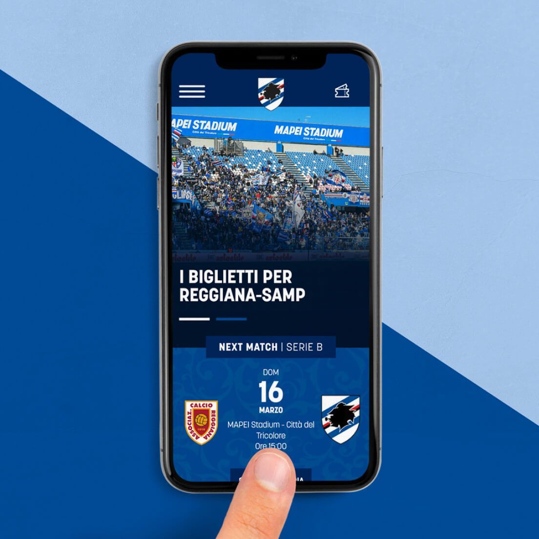 /cmsMockup mobile dell'homepage del sito Sampdoria