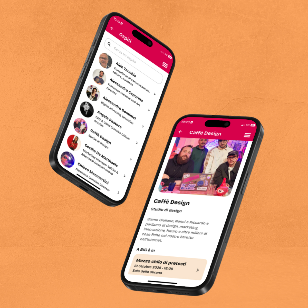 /cmsMockup delle schermate dell'app Big - elenco ospiti