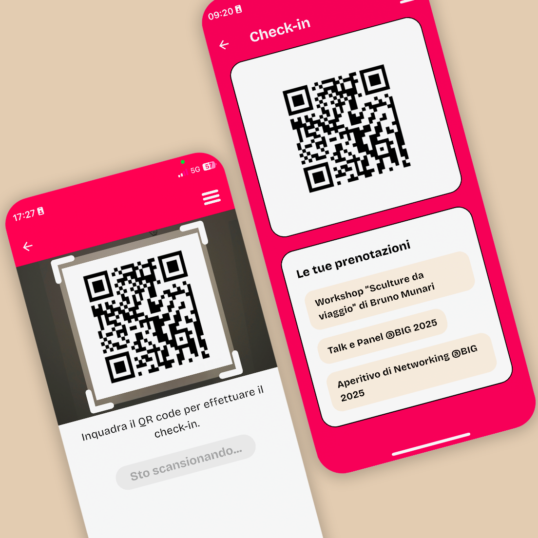 /cmsMockup delle schermate del checkin con qr code dell'appBIG
